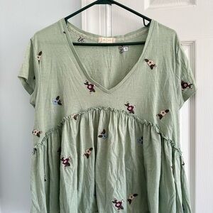 Floral Green Embroidered Top
